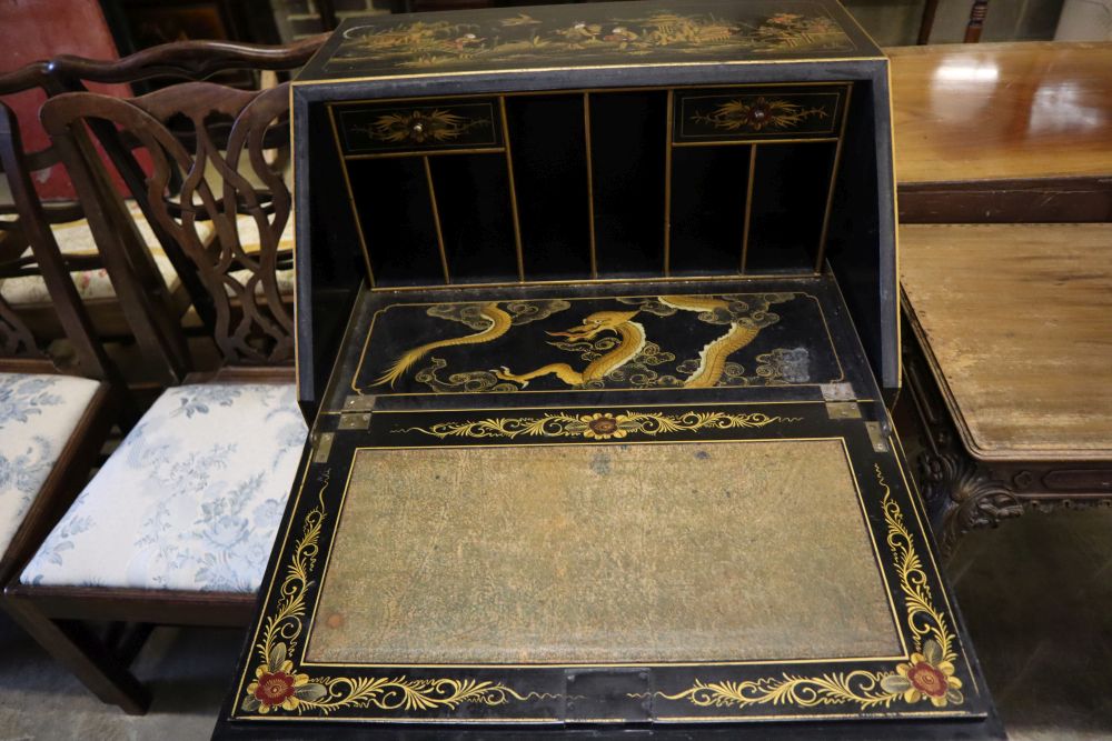 An early 20th century chinoiserie lacquer bureau, width 62cm depth 46cm height 104cm